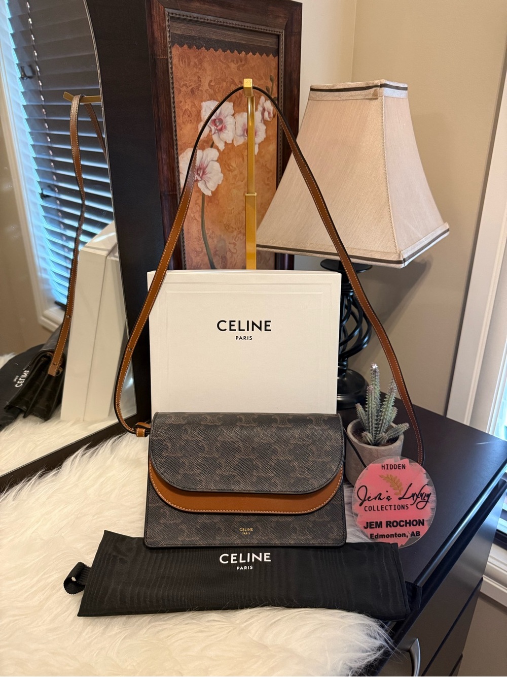 🌸Celine Triomphe Brown Coated Canvas Wallet on Strap🌸